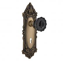 Nostalgic Warehouse 727516 - Nostalgic Warehouse Victorian Plate Interior Mortise Crystal Black Glass Door Knob in Antique Bras