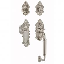 Nostalgic Warehouse 719561 - Nostalgic Warehouse Victorian Plate C Grip Entry Set Victorian Knob in Satin Nickel