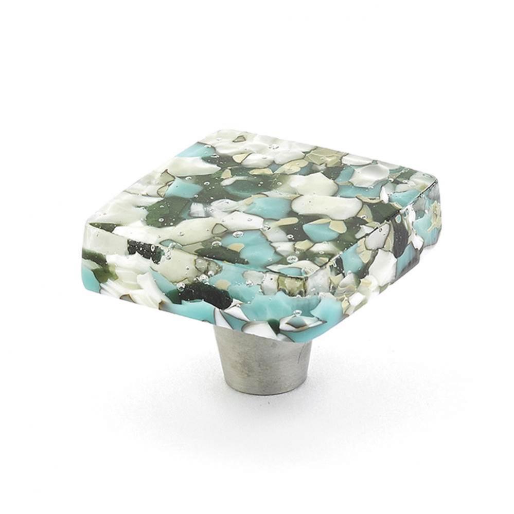 Knob, Square, Green/Blue Pebbles 1-1/2'' dia