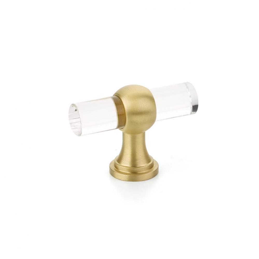 T-Knob, Adjustable Clear Acrylic, Satin Brass, 2''