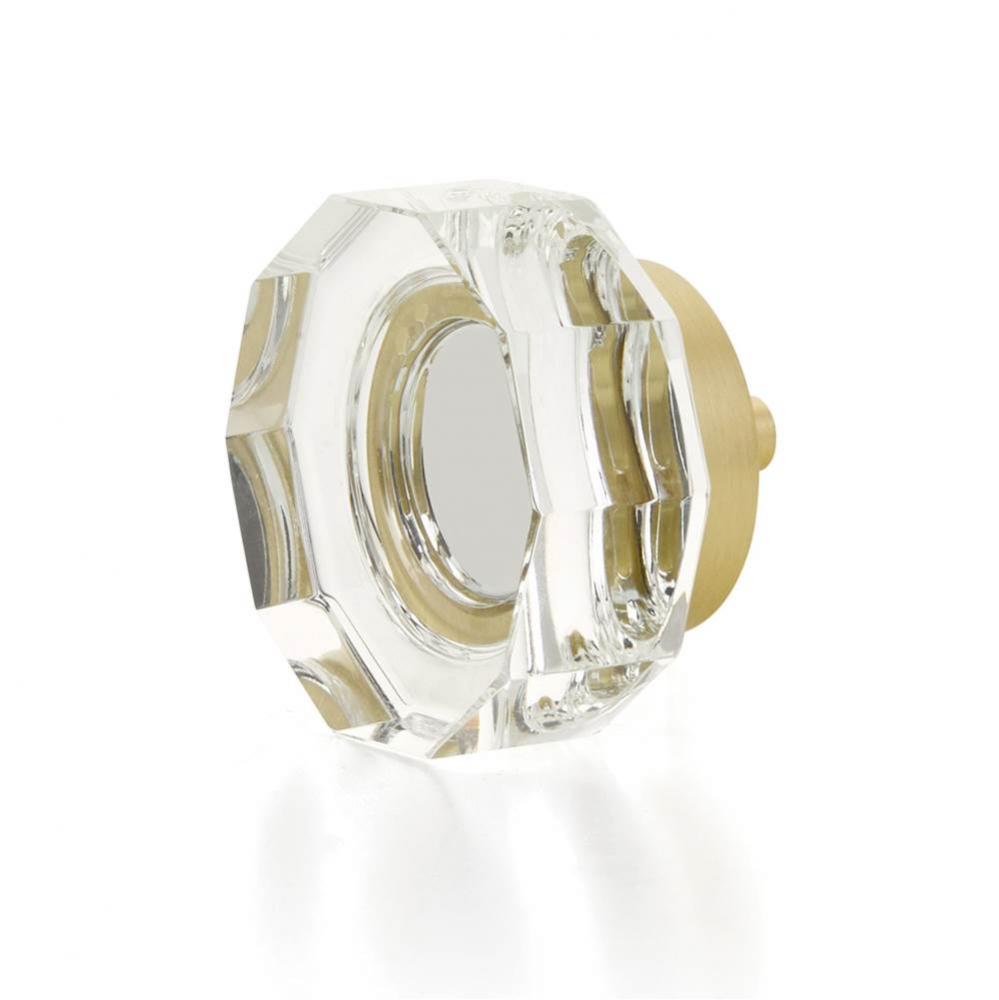Large Multi-Sided Glass Knob, Satin Brass, 1-3/4'' dia