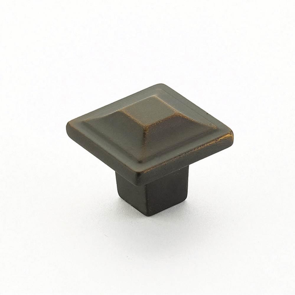 Knob, Square, Ancient Bronze, 1-1/4'' dia