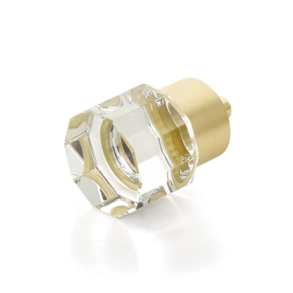 Round Multi-Sided Glass Knob, Satin Brass, 1-1/8'' dia