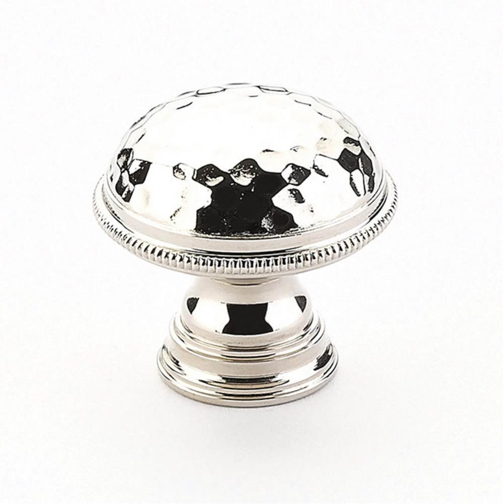 Knob, Hammered, Knurled Edge, Polished Nickel, 1-1/4'' dia