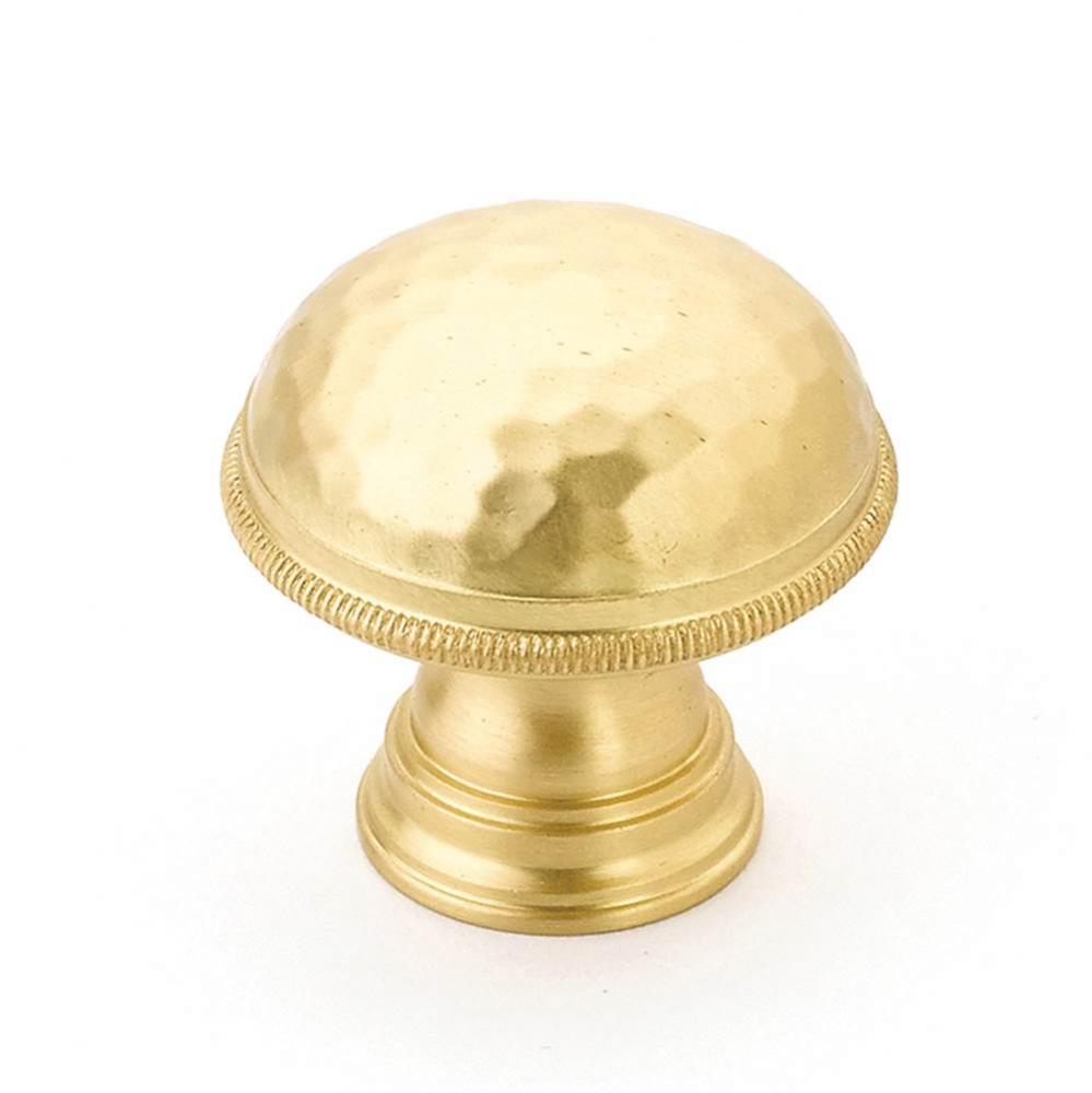 Knob, Hammered, Knurled Edge, Satin Brass, 1-1/4'' dia