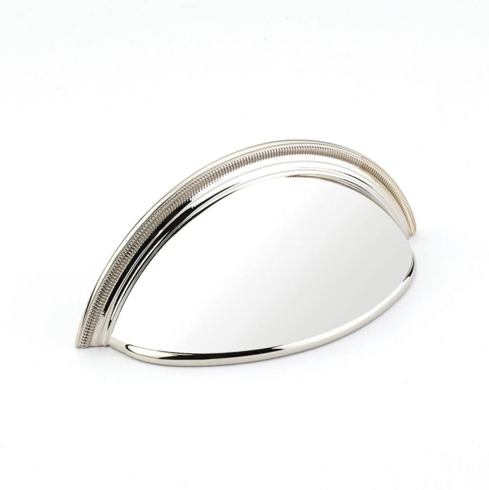 Cup Pull, Plain Surface, Knurled Edge, Polished Nickel, 3'' cc