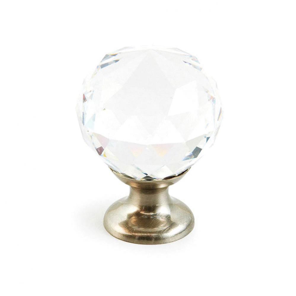 Knob, Clear, Round Crystal, Satin Nickel 1-1/8'' dia