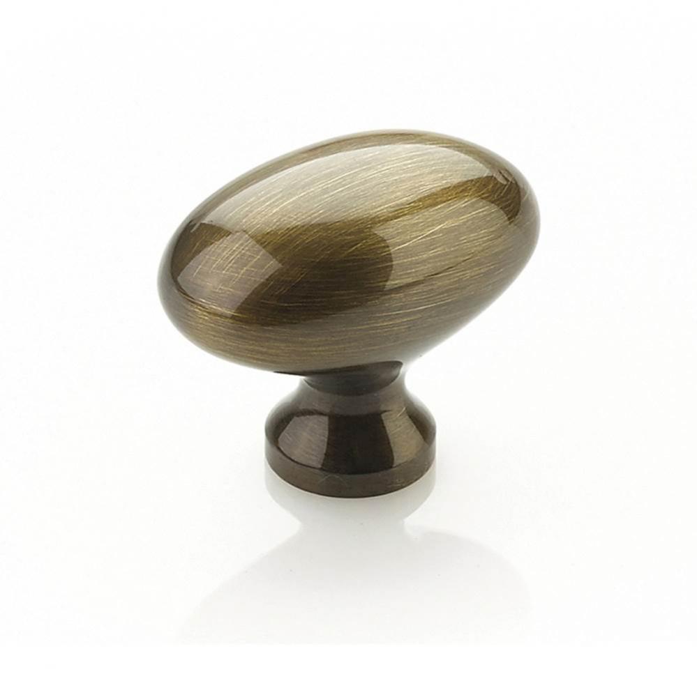 Knob, Oval, Antique Brass, 1-3/8'' dia