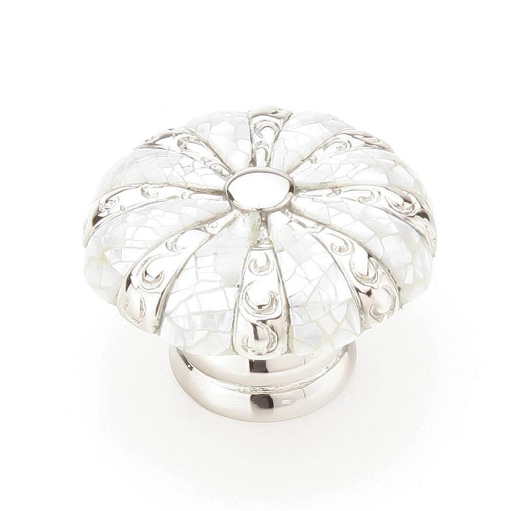 Mother of Pearl,Mother of Pearl inlaid on Solid Brass,Polished Nickel Round Knob,1-3/8''