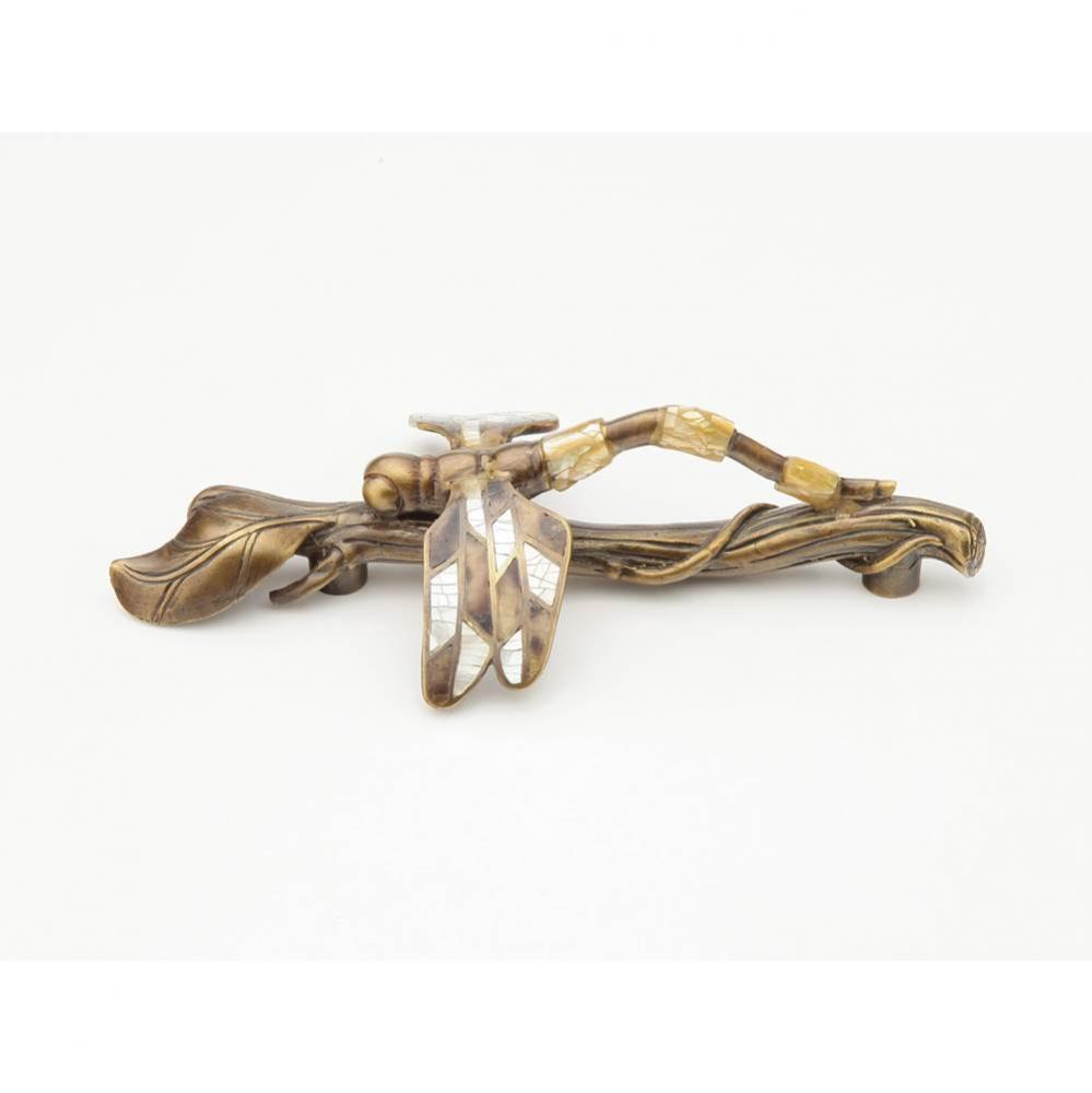 Nature,Dragonfly in white and yellow Mother of Pearl on Twig in Estate Dover finish  3-1/8'&a