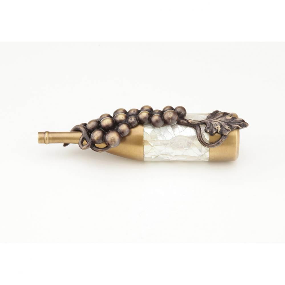 Wine, Wine Bottle Pull with Grapes,1-1/2'' cc with Mother of Pearl Center in Antique Bra