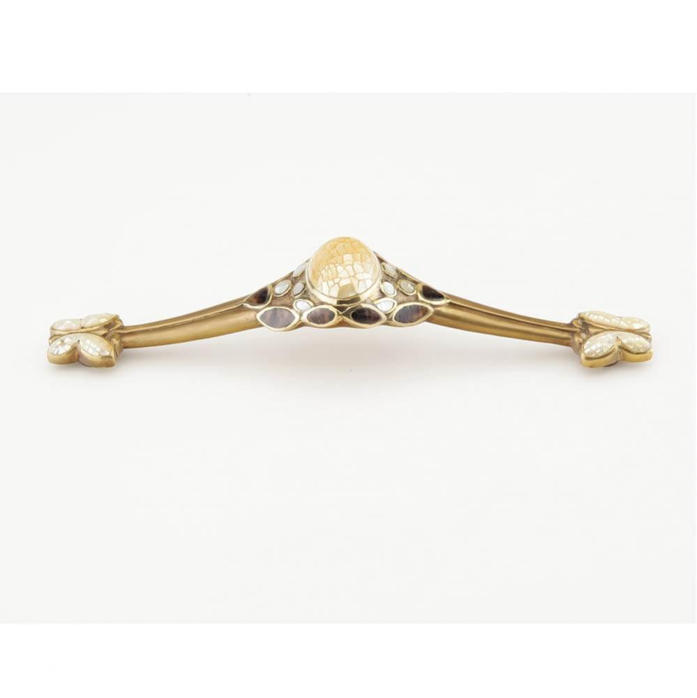 Heirloom Treasures,Solid Brass Pull,6'' cc with Tiger Penshell and White and Yellow Moth