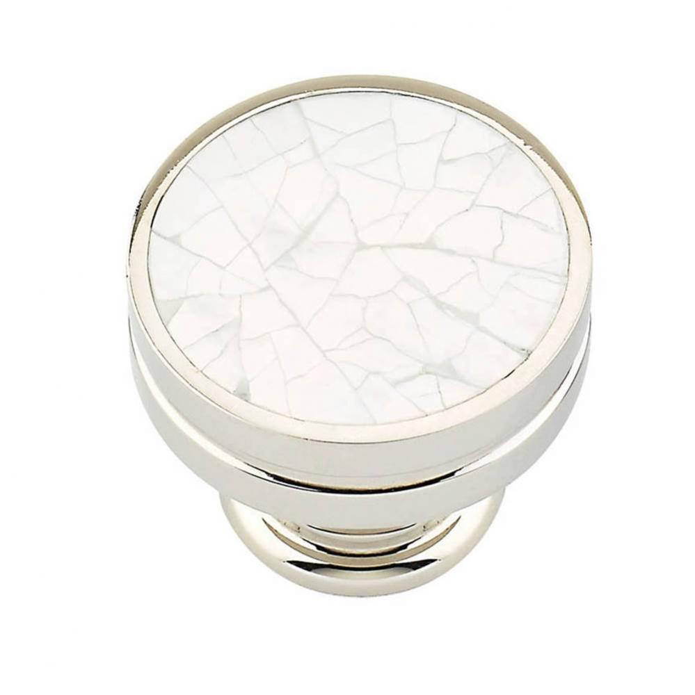 Mother of Pearl,Polished Nickel Round Knob with Mother of Pearl Inlay
