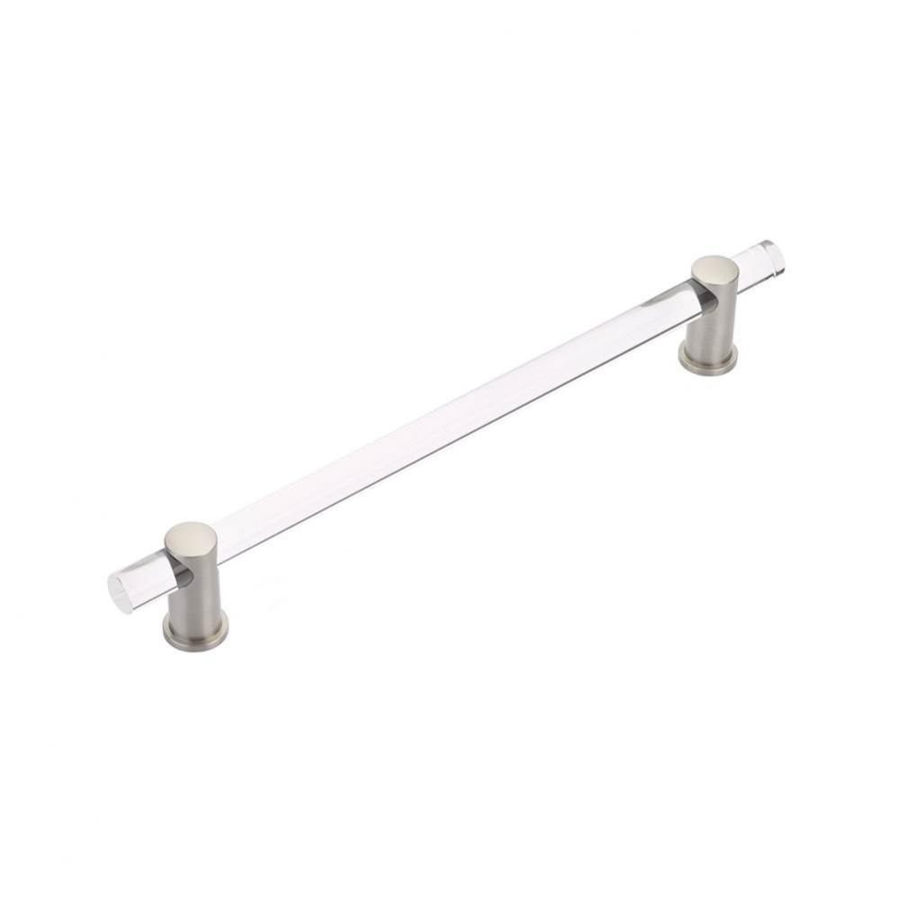 Back to Back, Appliance Pull, NON-Adjustable Clear Acrylic, Satin Nickel. 12'' cc