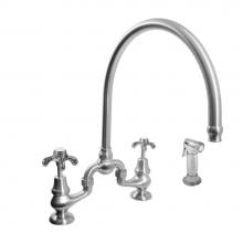 Sigma 7.57481042.42 - Sancerre Bridge Kitchen Faucet with High-Arc Spout, Handspray, and 481 Drop Cross Handle in Satin