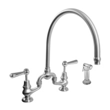 Sigma 7.57484042.41 - Sancerre Bridge Kitchen Faucet with High-Arc Spout, Handspray, and 484 Straight Lever in Satin Bra