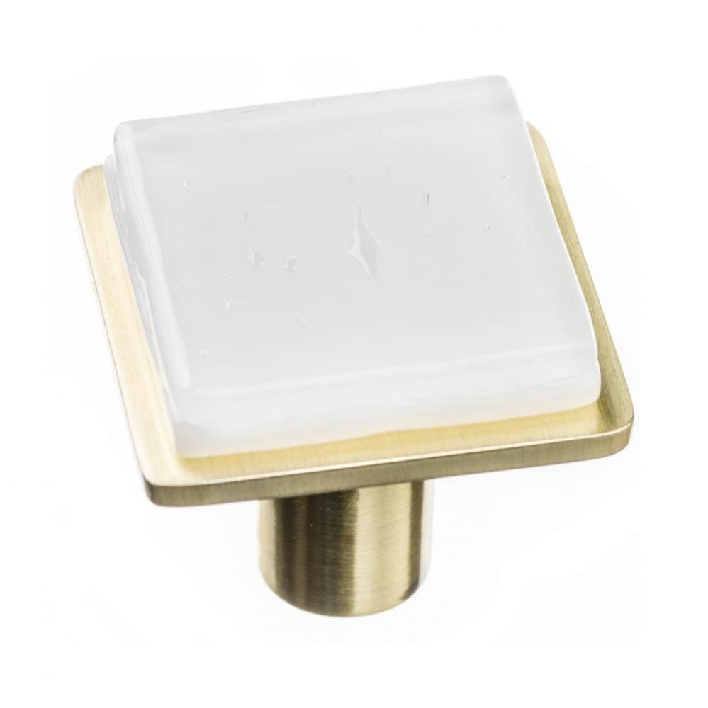 Geomtric Square White On Square Satin Brass Knob