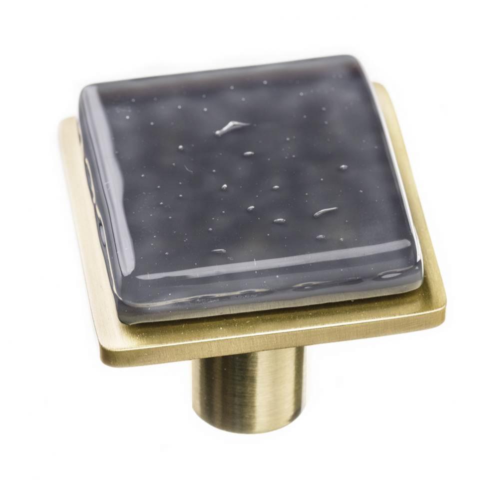 Geomtric Square Slate Grey On Square Satin Brass Knob