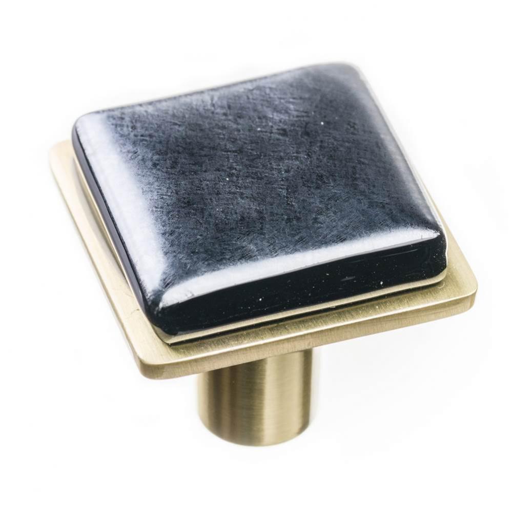 Geomtric Square Irid Black On Square Satin Brass Knob