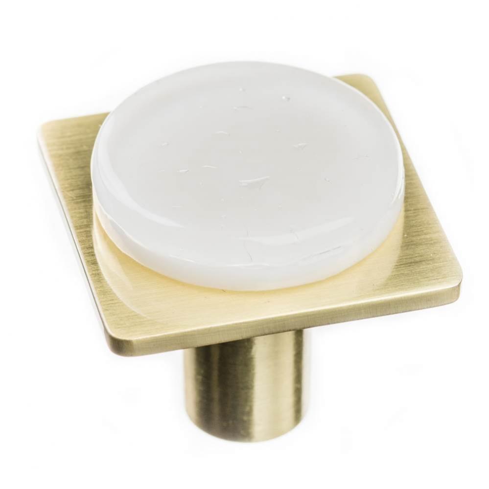 Geomtric Round White On Square Satin Brass Knob