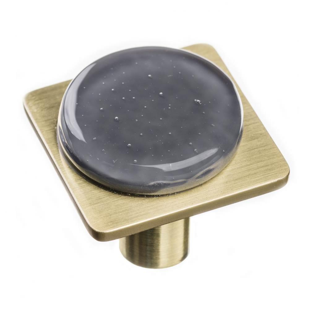 Geomtric Round Slate Grey On Square Satin Brass Knob