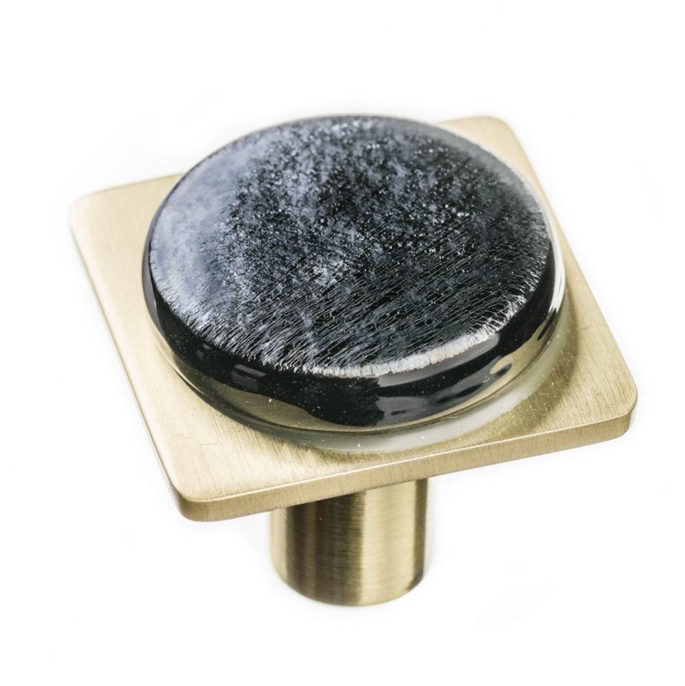 Geomtric Round Irid Black On Square Satin Brass Knob