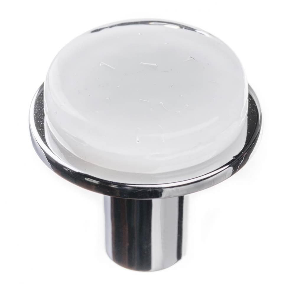 Geomtric Round White On Round Polished Chrome Knob