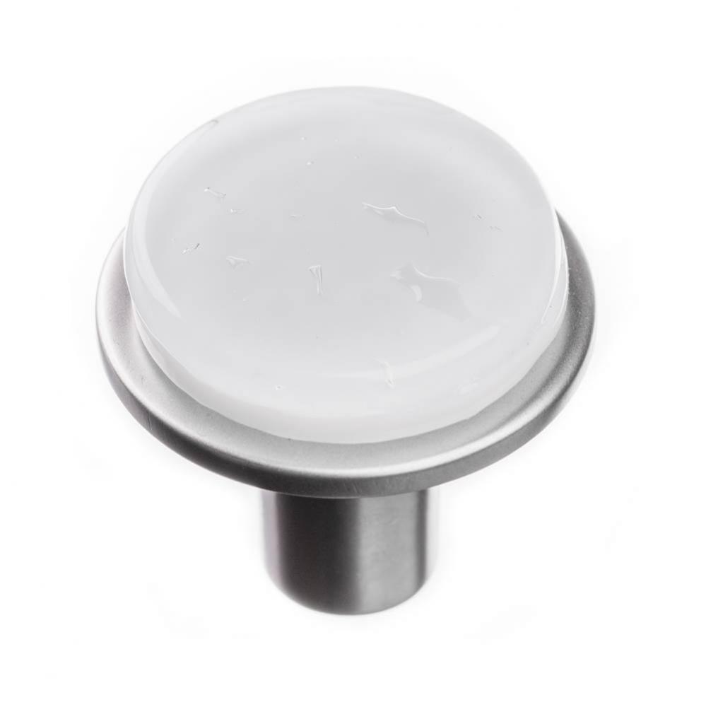 Geomtric Round White On Round Satin Nickel Knob