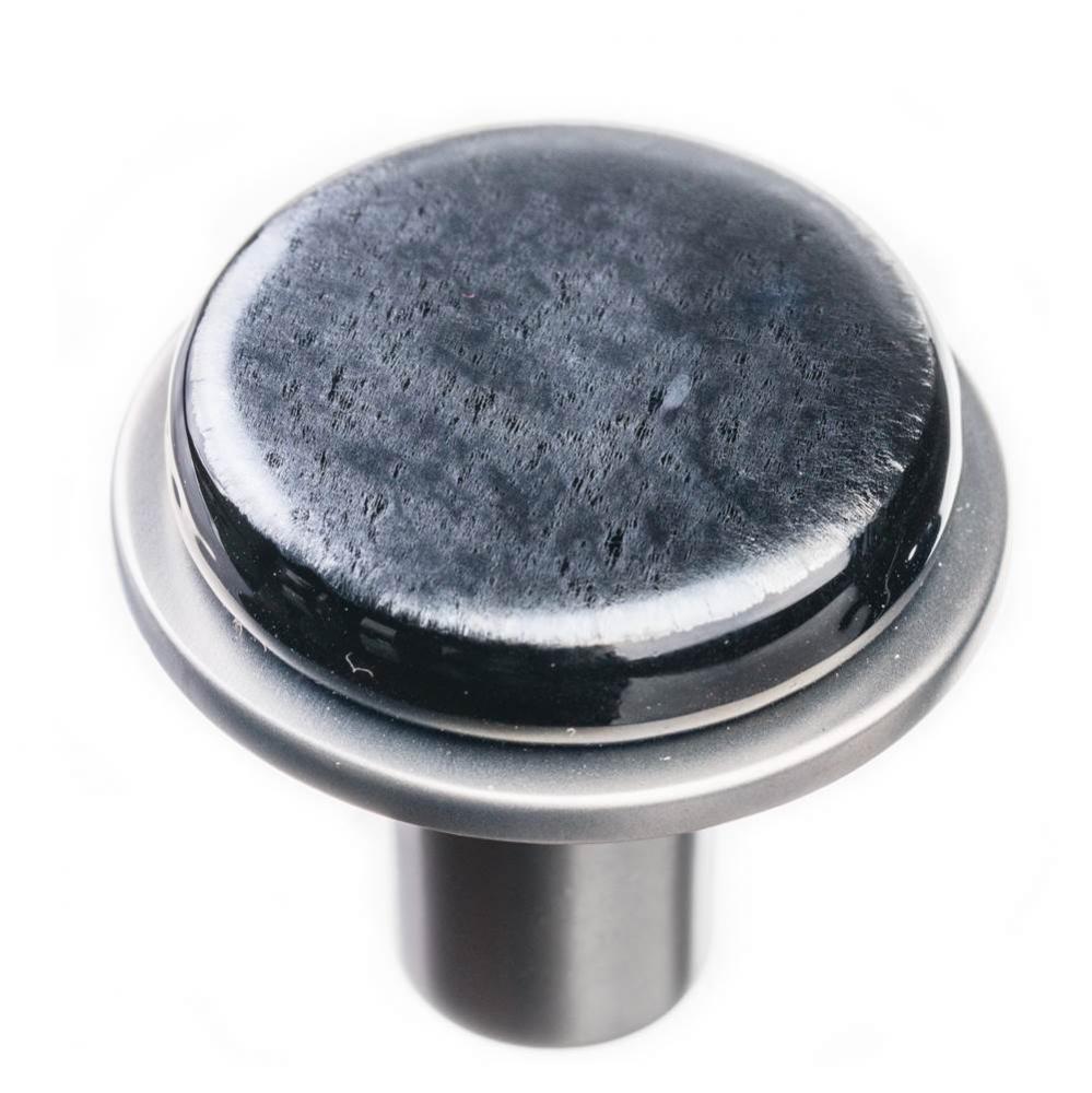 Geomtric Round Irid Black On Round Satin Nickel Knob