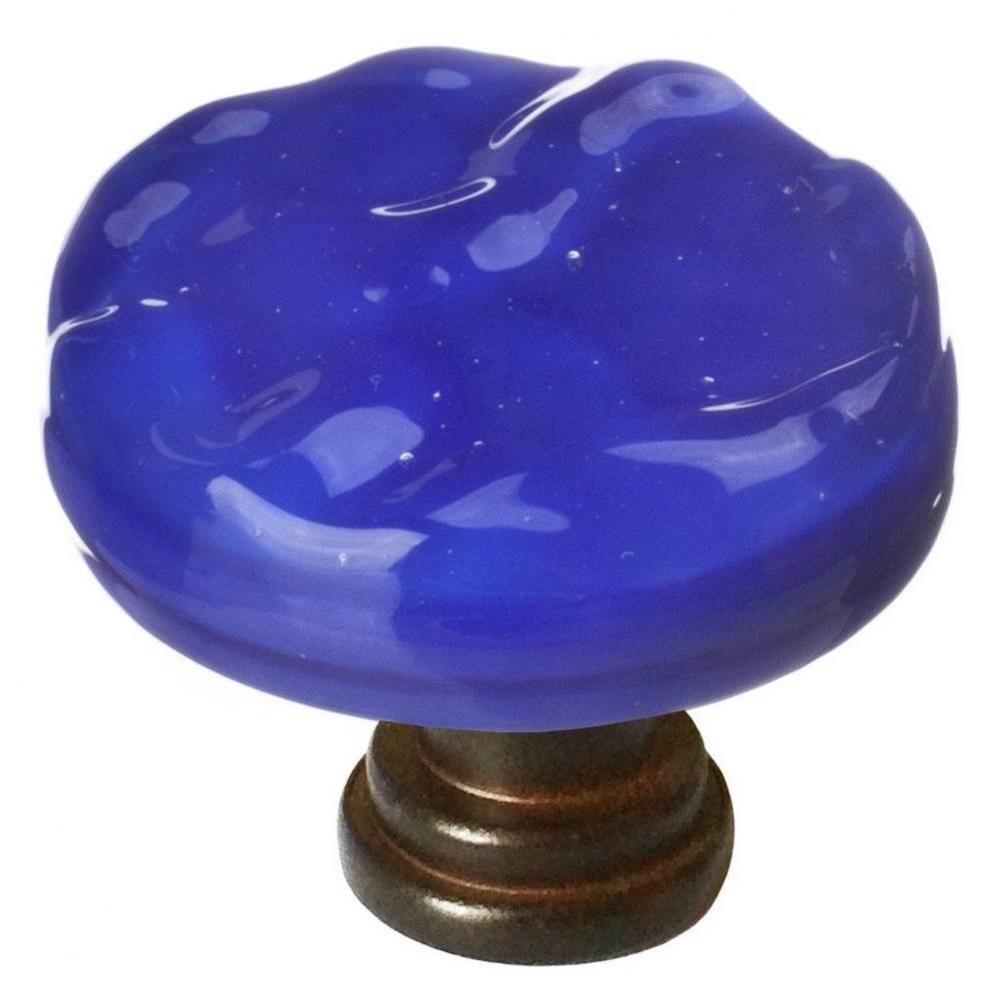 Glacier Cobalt Round Knob With Oil Rubbed Bronze Base