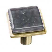 Sietto K-1301-SB - Geomtric Square Slate Grey On Square Satin Brass Knob