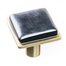 Sietto K-1302-SB - Geomtric Square Irid Black On Square Satin Brass Knob