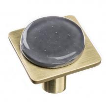 Sietto M-1301-SB - Geomtric Round Slate Grey On Square Satin Brass Knob