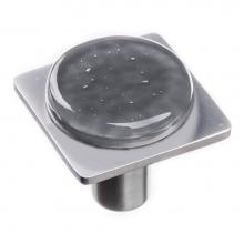 Sietto M-1301-SN - Geomtric Round Slate Grey On Square Satin Nickel Knob