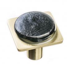 Sietto M-1302-SB - Geomtric Round Irid Black On Square Satin Brass Knob