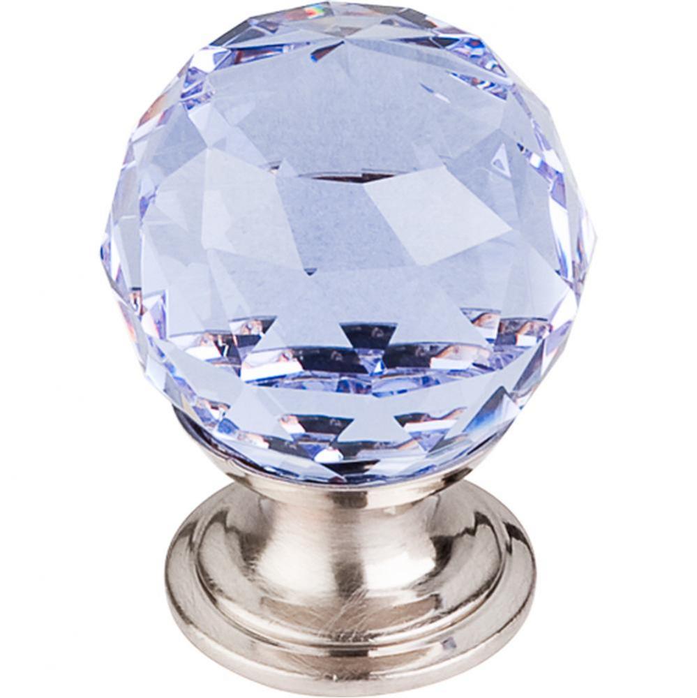 Light Blue Crystal Knob 1 1/8 Inch Brushed Satin Nickel Base