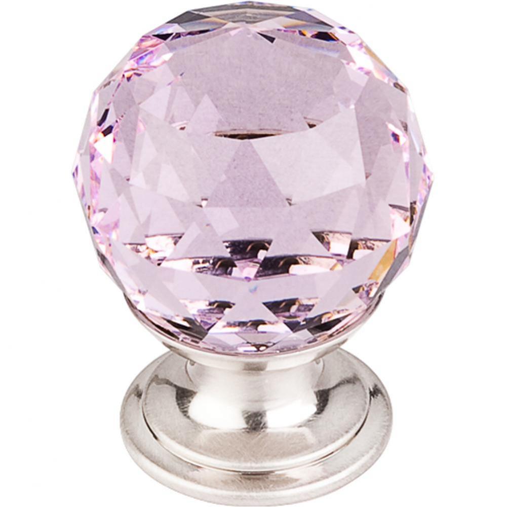 Pink Crystal Knob 1 1/8 Inch Brushed Satin Nickel Base