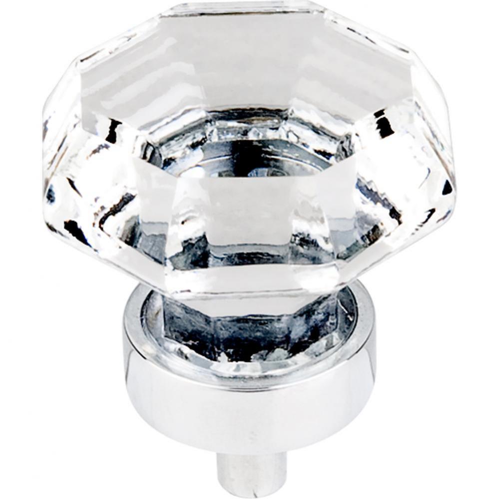 Clear Octagon Crystal Knob 1 3/8 Inch Polished Chrome Base