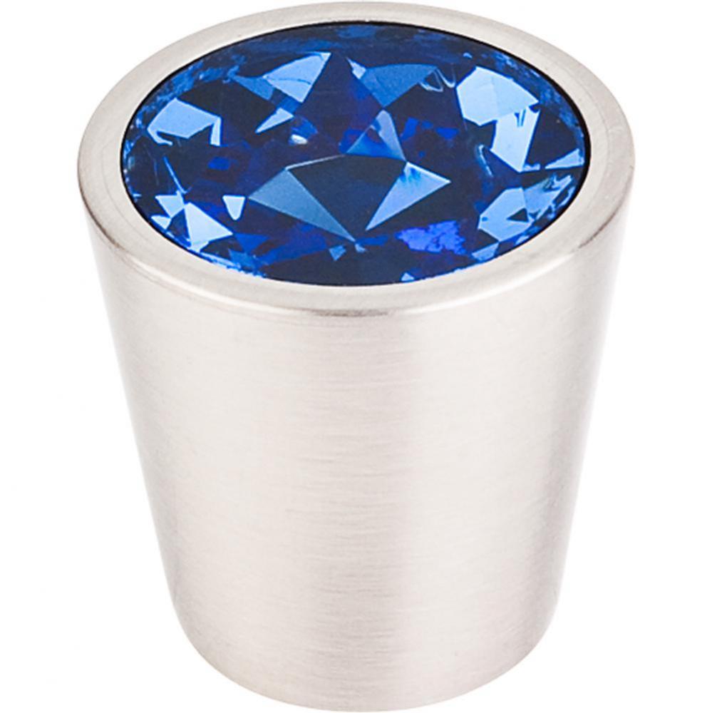 Blue Crystal Center Knob 1 1/16 Inch Brushed Satin Nickel Shell