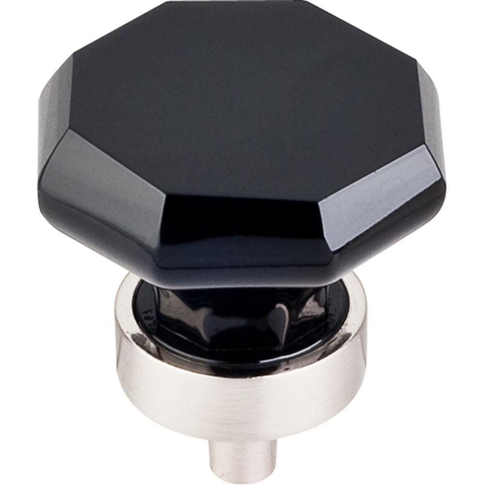 Black Octagon Crystal Knob 1 3/8 Inch Brushed Satin Nickel Base