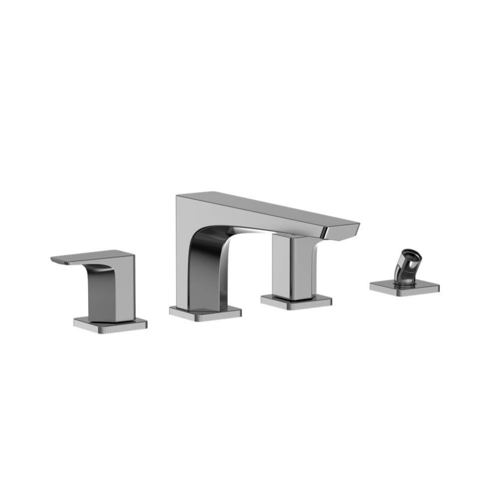 GE Two-Handle Deck-Mount Roman Tub Filler Trim with Handshower, Polished Chrome
