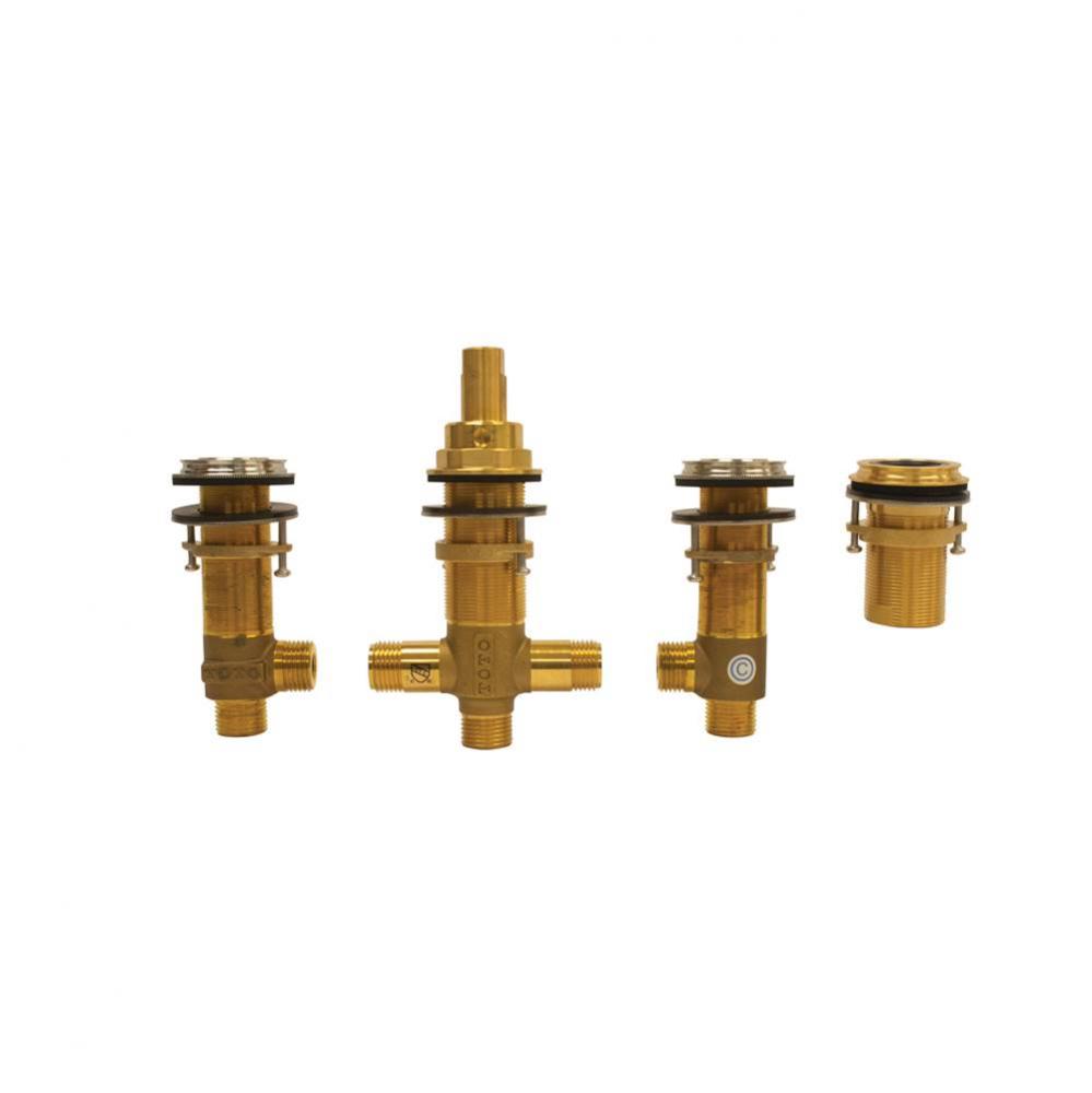 Three-Hole Roman Tub Filler Rough-In Valve, Polished Chrome