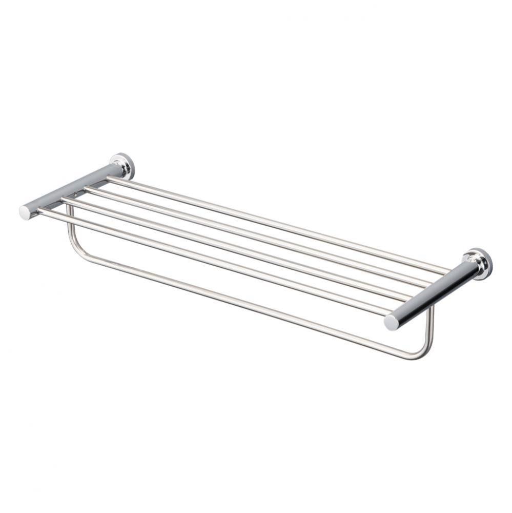 L Series Round Towel Shelf with Hanging Bar, Polished Chrome