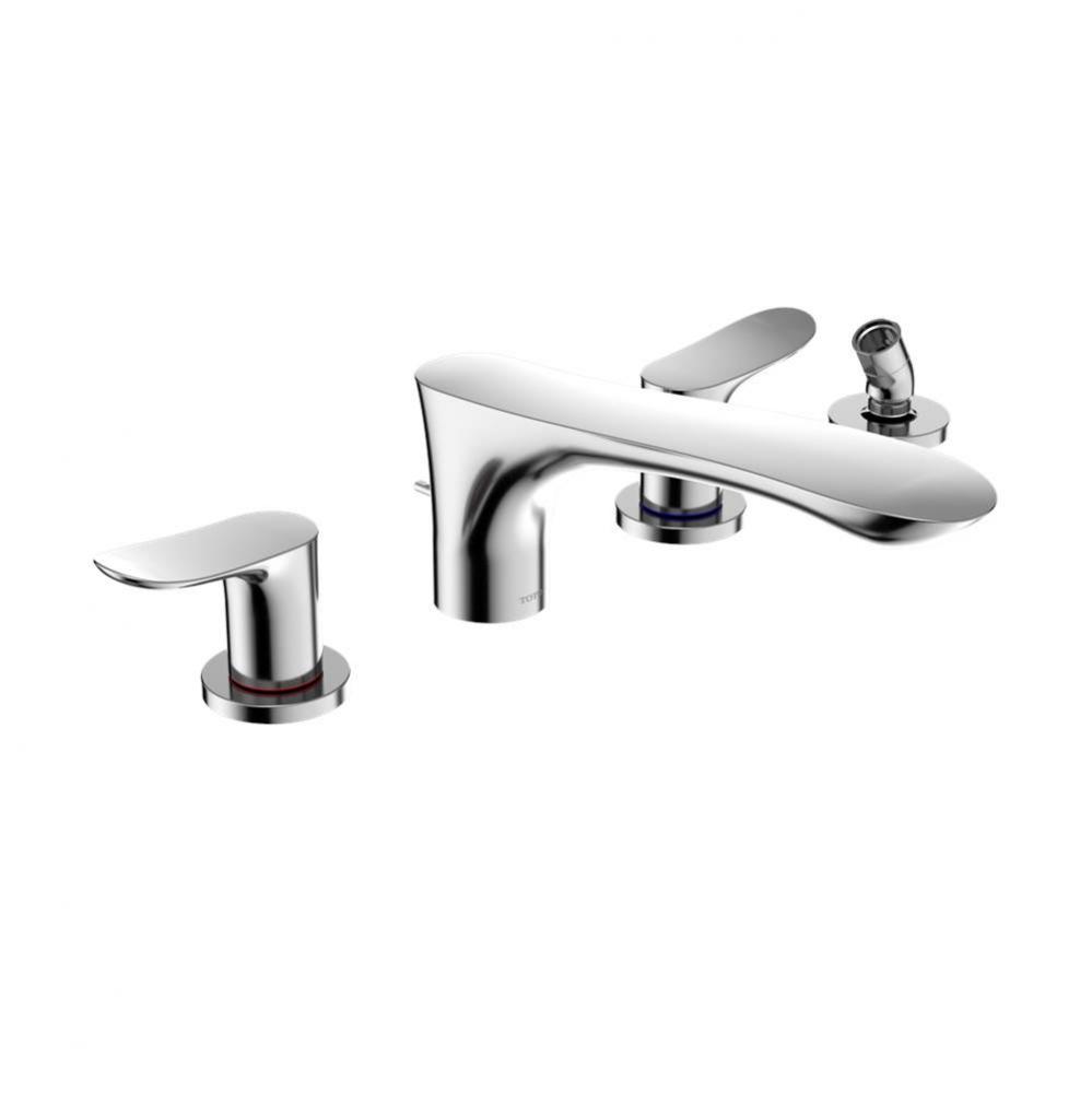 GO Two-Handle Deck-Mount Roman Tub Filler Trim with Handshower, Polished Chrome