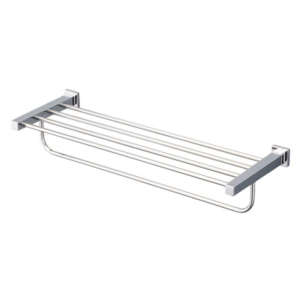 L Series Square Towel Shelf with Hanging Bar, Polished Chrome