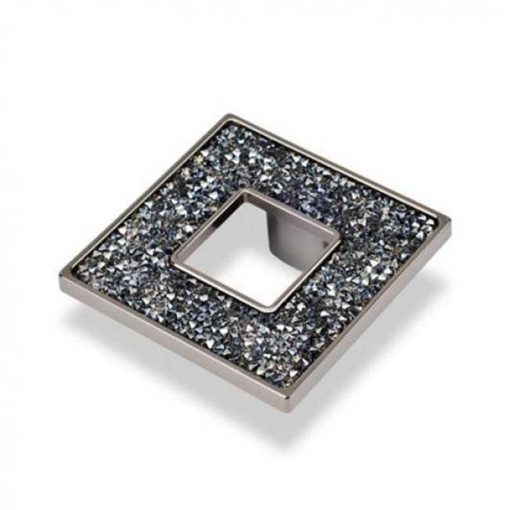 Square Knob With Hole, Black And Blue Swarovski Crystals