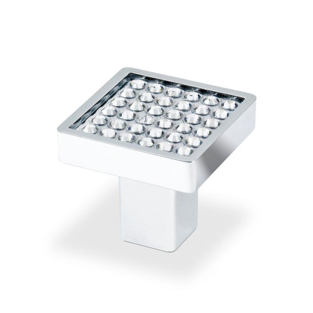 Small Sqaure Knob With Round Swarovski Crystal, Bright Chrome