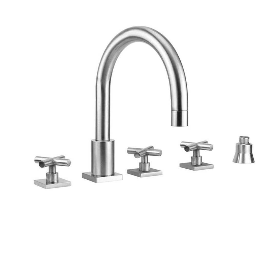 Contempo Uptown Roman Tub Set with Hub Base Cross Handles - Square Escutcheons and Straight Handsh