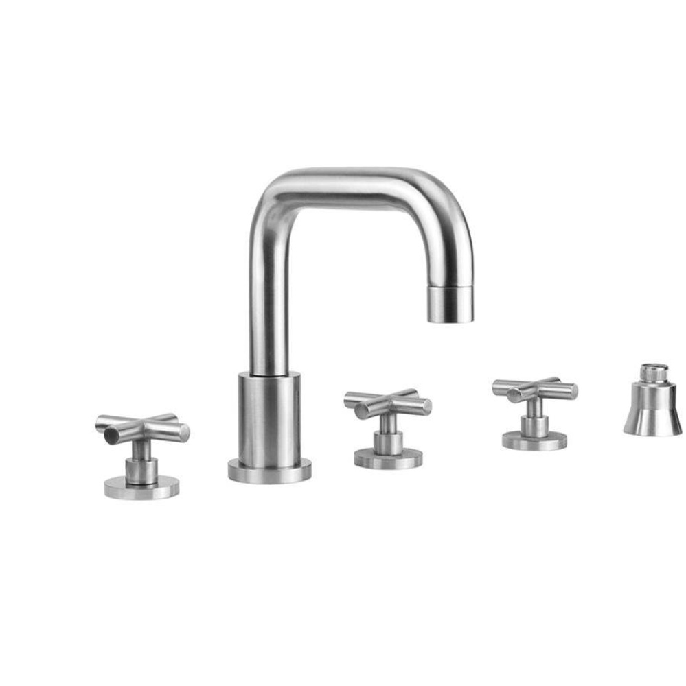 Contempo Downtown Roman Tub Set with Hub Base Cross Handles and Straight Handshower Holder