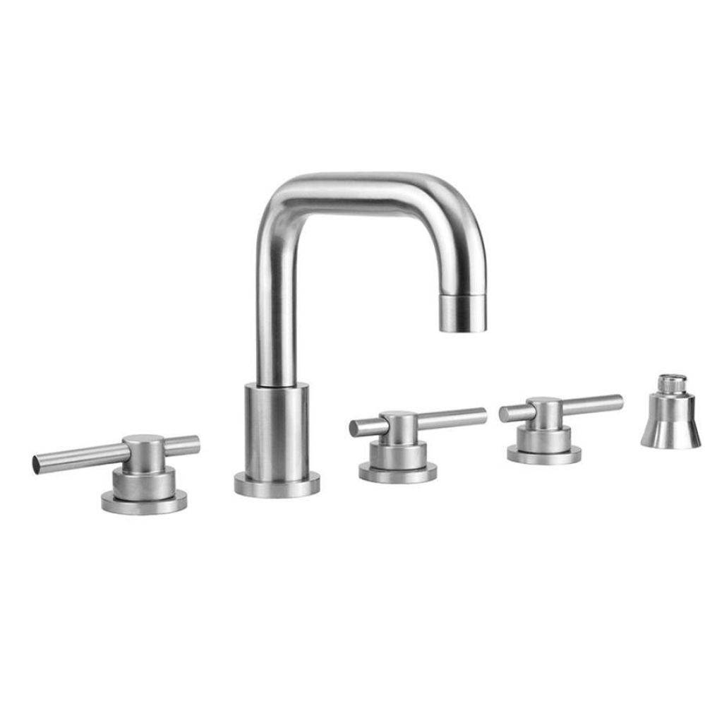 Contempo Downtown Roman Tub Set with Peg Lever Handles and Straight Handshower Holder